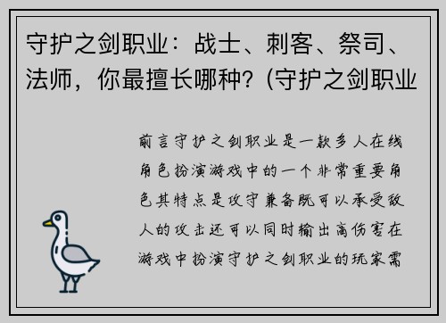 守护之剑职业：战士、刺客、祭司、法师，你最擅长哪种？(守护之剑职业评测：战士vs刺客vs祭司vs法师，你将选择哪个职业？)